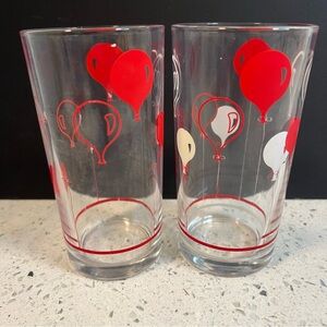 2 x Vintage 1970s Italy Balloon Printed Decorated Drinking Glass Tumblers